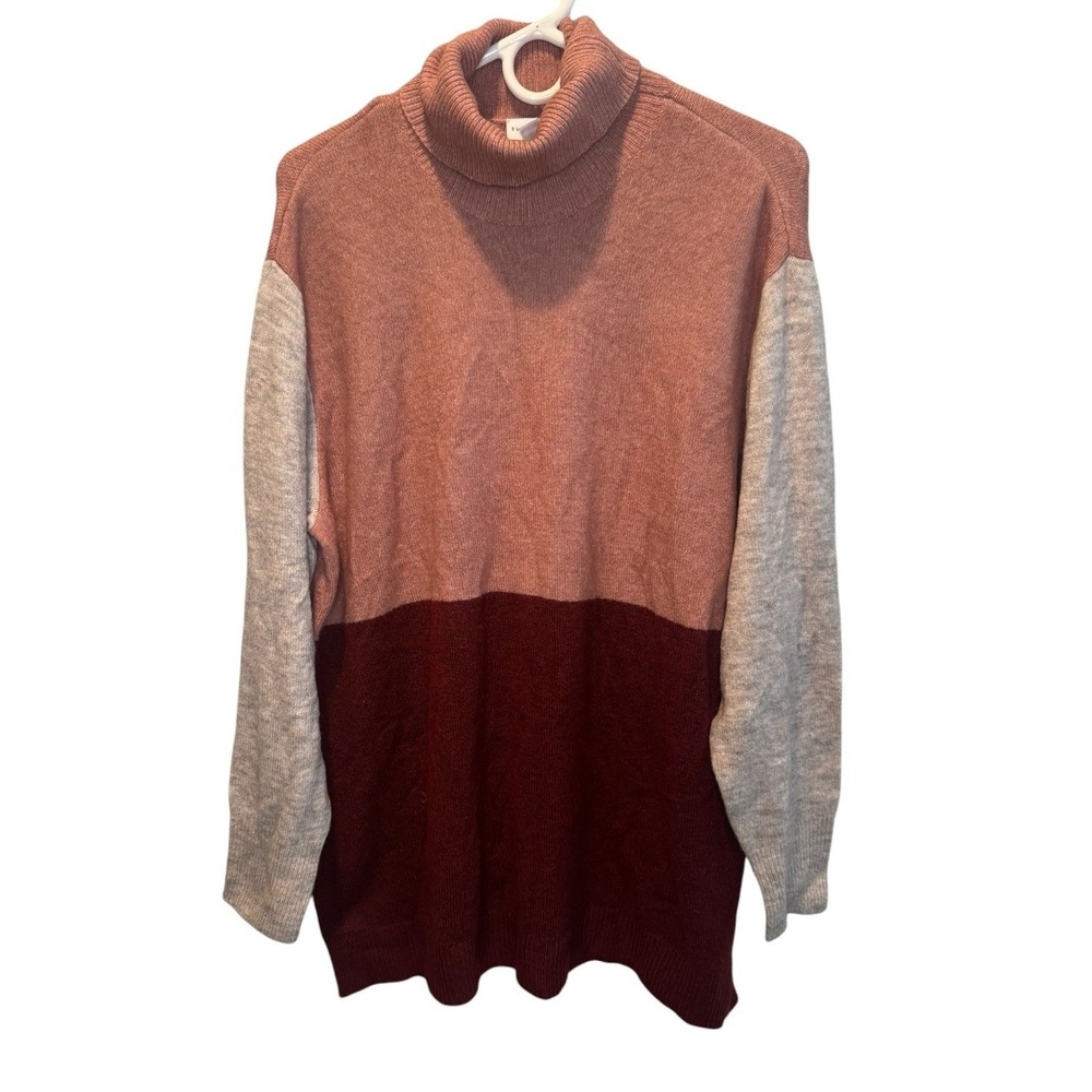 Susan Graver Womens Pink Burgundy Colorblock Turtleneck Sweater 1X NEW